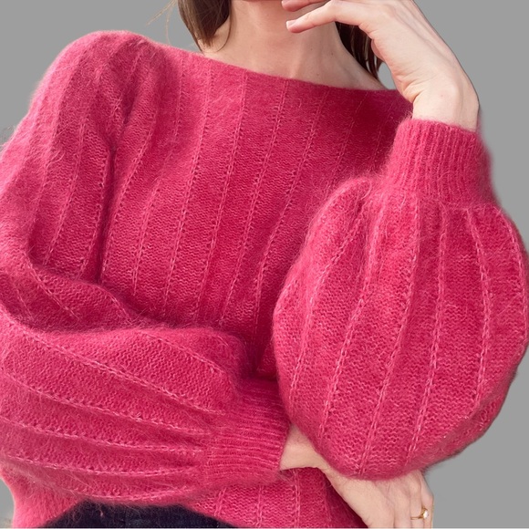 SEZANE Pink Wool Kid Mohair Fancy Knit Balloon Sleeve Sweater Aretha Jumper XS/S - Picture 8 of 17